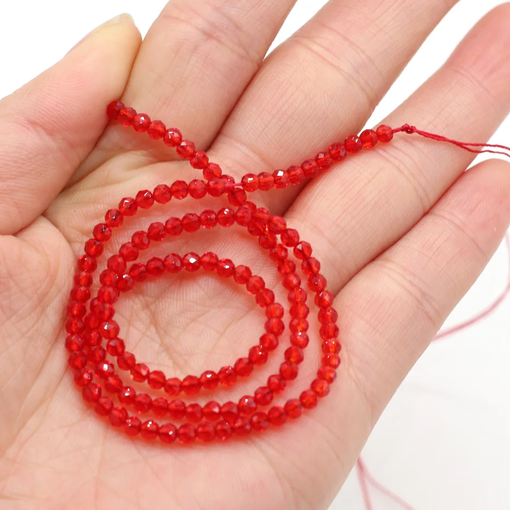 Natural Red Spinels Agates Stone Beads Faceted Round Shape Loose Spacer Beads for Jewelry Making DIY Bracelet  3mm