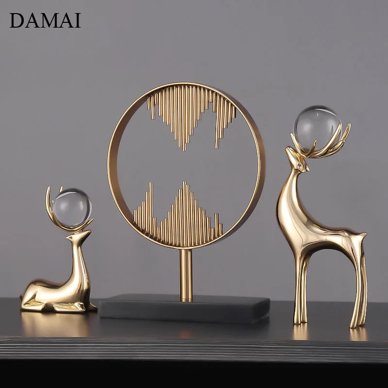 

Brass Deer Decorative Figurine Nordic Modern Crystal Embellishment Office Desktop Ornament Home Living Room Decoration Sculpture