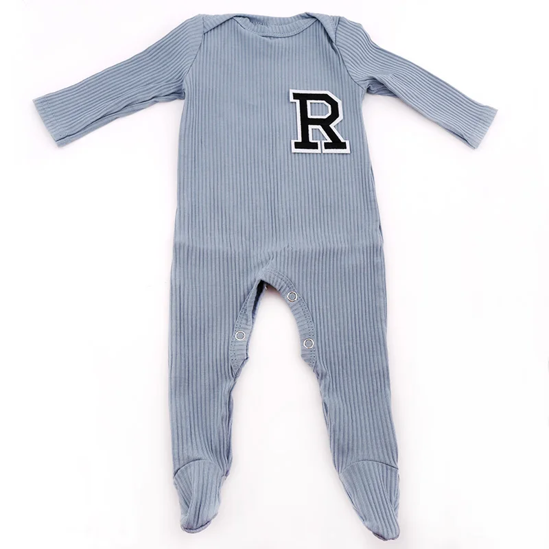 Personalized Letter Baby Girls Boys Cotton Ribbed Rompers Bodysuits Soft baby long sleeves footies family christmas pajamas 2020