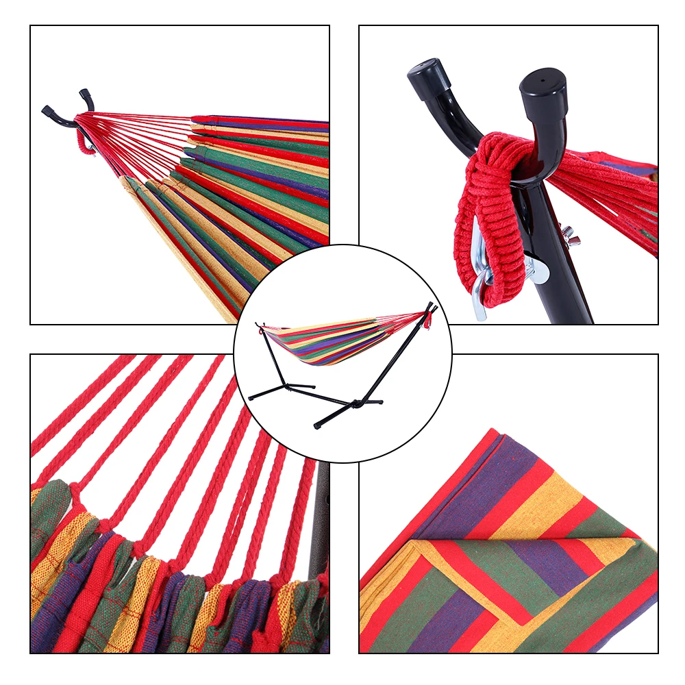 Draagbare Outdoor Polyester Hangmat Set Rood Met Hangmat Stand En Handtas [Us-Voorraad]