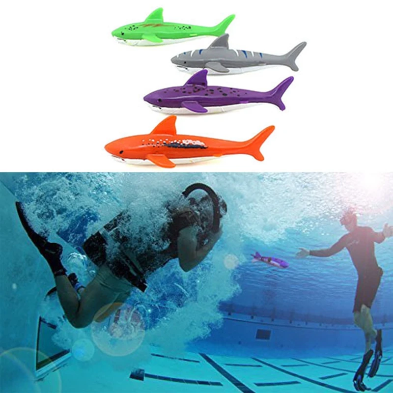 4 PCS Children's Swimming Toy Shark Shape Dive Toy Water Game Toy Game Diving Toy Pool Glide Shark Throw Torpedo Toy