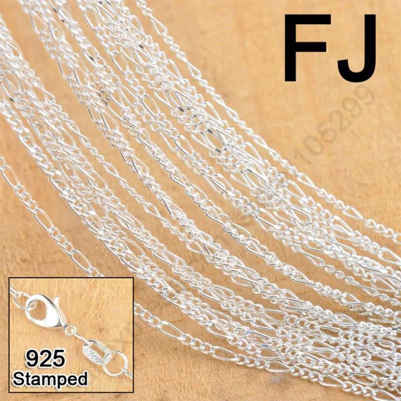 

10PCS/Lot Fine Jewelry Findings 925 Sterling Silver Needle Figaro Chain Necklace For Women Handmade DIY Pendants Lobster Clasps