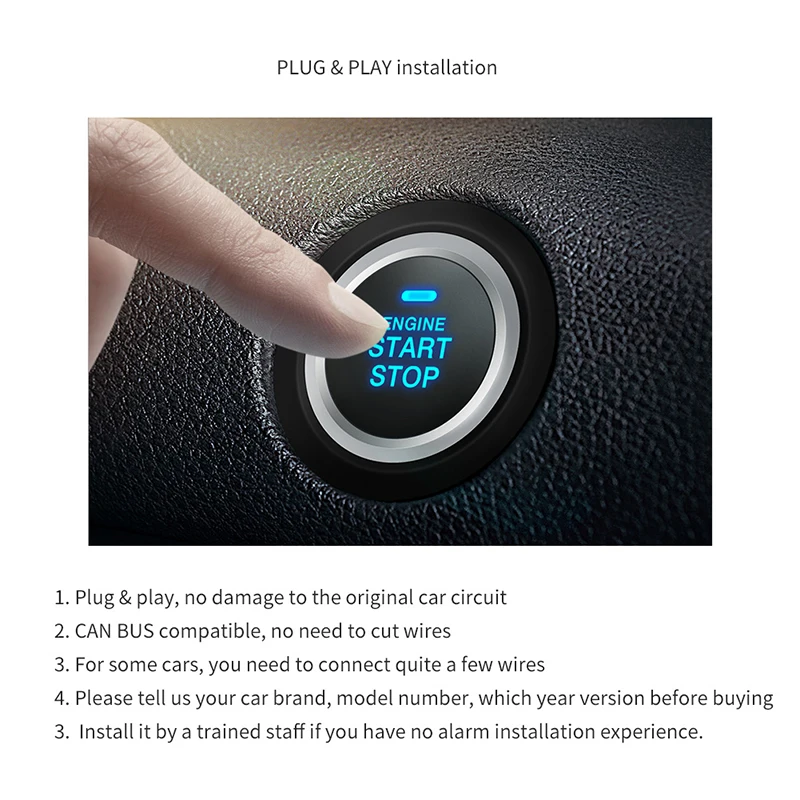 EASYGUARD Plug & Play CAN BUS fit for  INNOVA 2016-2019 PKE car alarm system smart key remote starter toyota push to start