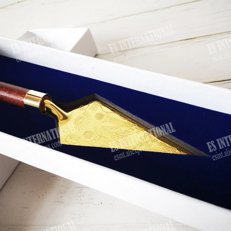 Masonic Trowel Master Gold Plating Engraving Gift Metal Gold Plating Engraving Souvenir Craft with box Mason Freemason