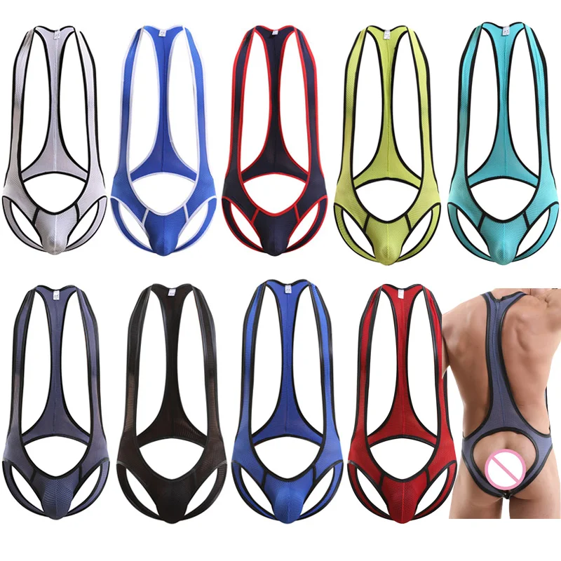 

Мужские комбинезоны, сетчатые прозрачные боди с карманом, женское нижнее белье с открытыми ягодицами для геев, слитные шорты