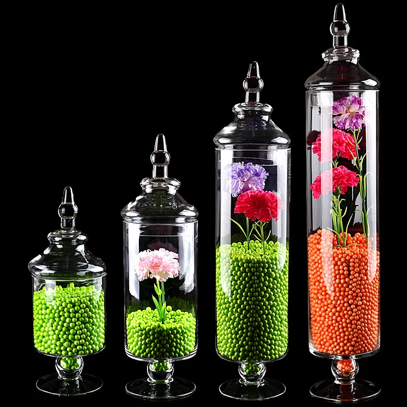 

Creative Transparent Storage Jars with Lid Nordic Modern Tall Feet Wedding Dessert Display Glass Bottle Living Room Decoration