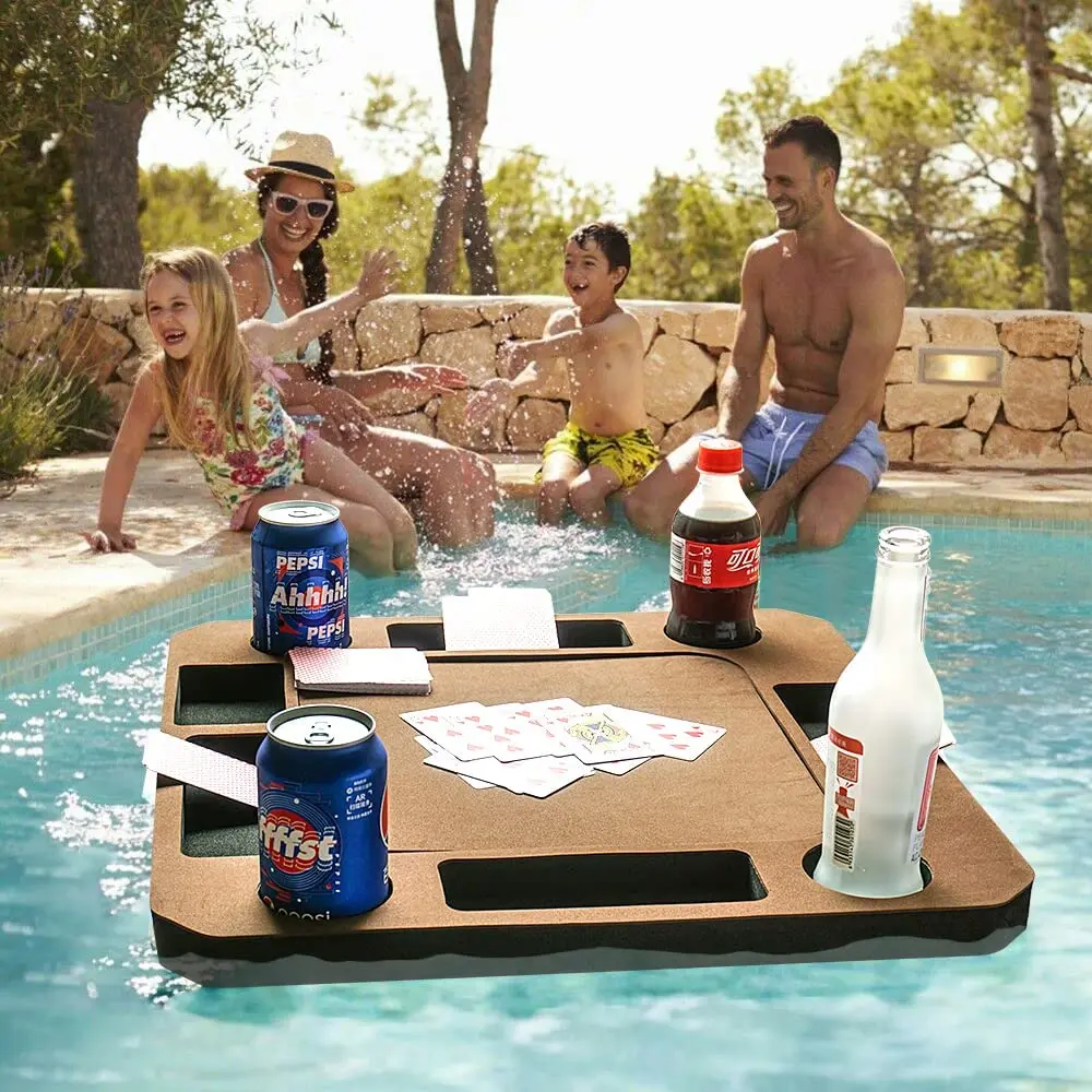 Floating Game or Card Table Tray for Pool or Beach Party Float Lounge Durable Foam Drink Holders with Waterproof Playing Cards