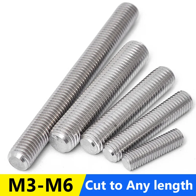 

50Pcs/Lot Threaded Rod Full-Thread Bar DIN975 Fully Thread Stud Wire Screw Rod 304 Stainless Steel M3 M4 M5 M6*20/50/100/200/250