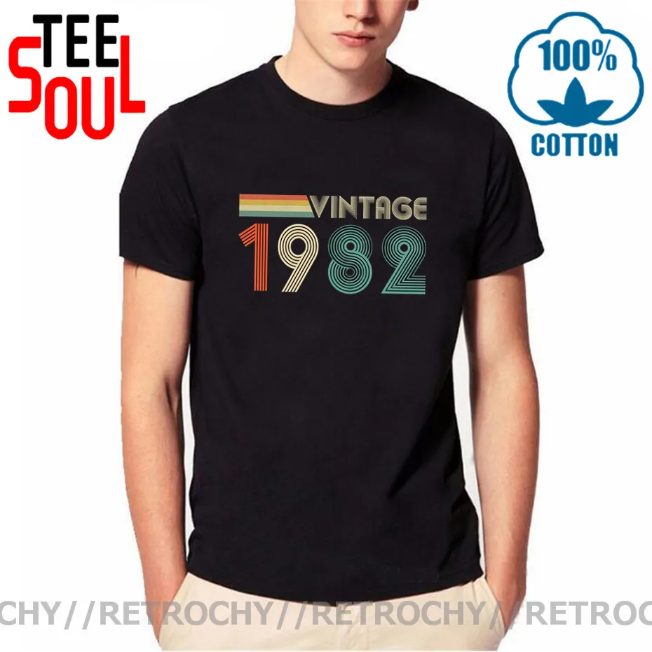 Retrochy Brand 80s Apparel Vintage 1982 T-Shirt 38th Birthday Tee Tops Retro Made in 1982 T shirt men 1982 Birth Years Tee shirt