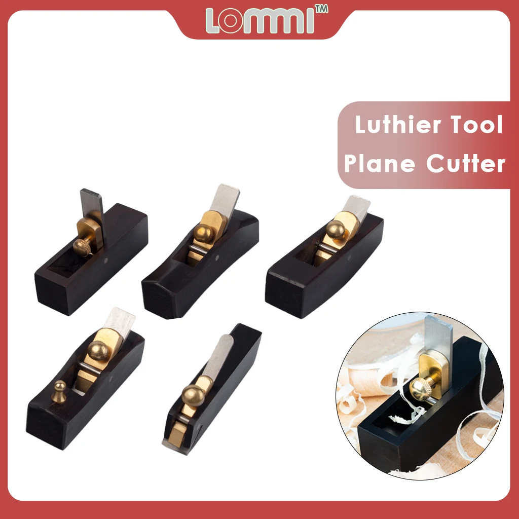 LOMMI 5pcs European-Style Ebony Mini Plane Thumb Planer 5 Kinds Length Brass Screw 13mm Stainless Steel Blade Width Luthier Tool