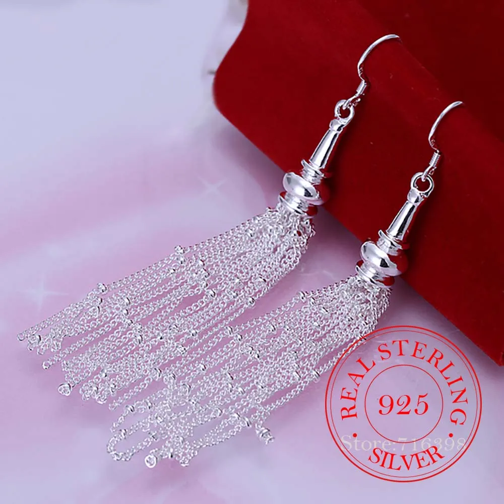 New Arrival Korean 925 Sterling Silver Vintage Long Tassel Dangle Earrings For Women 2023 Engagement Wedding Party Jewelry Gift