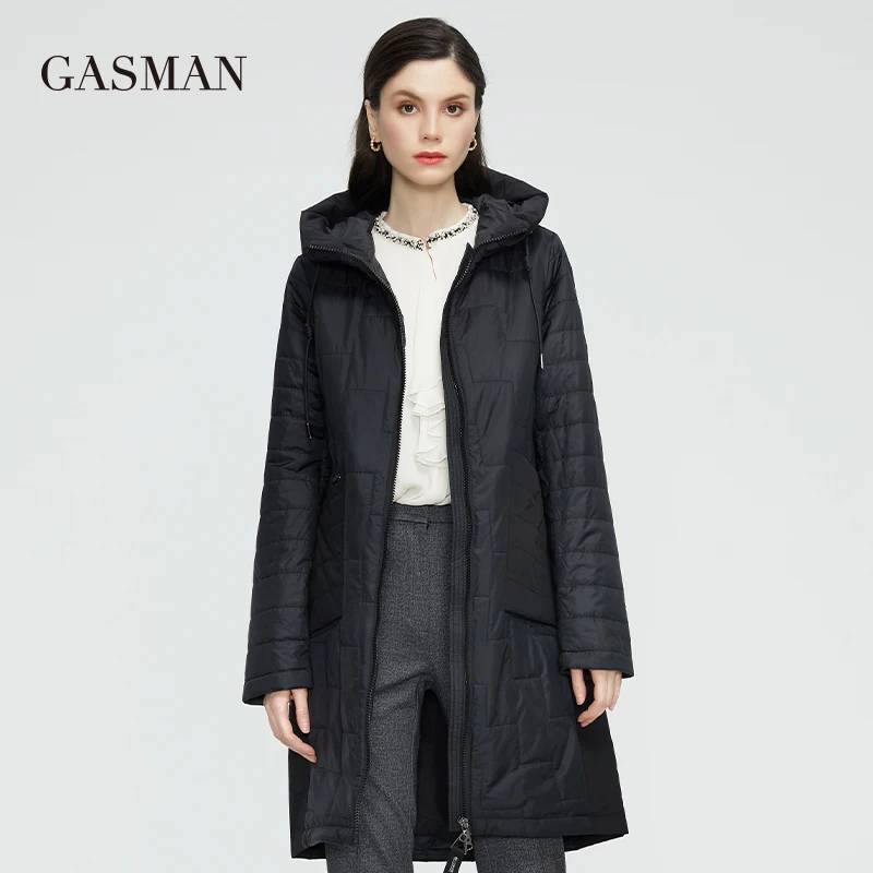 GASMAN 2022 NEW Spring Autumn Jacket fashion casual coat women long parka Thin Cotton hooded high quality women\'s jackets 81868