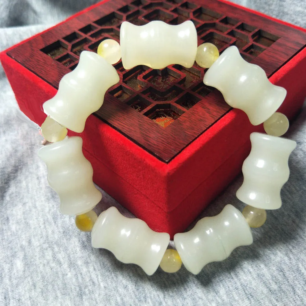 

Jewelry Pure Natural Hetian White Jade Bamboo Bracelet Men and women couple bracelets Give the national inspection certifi