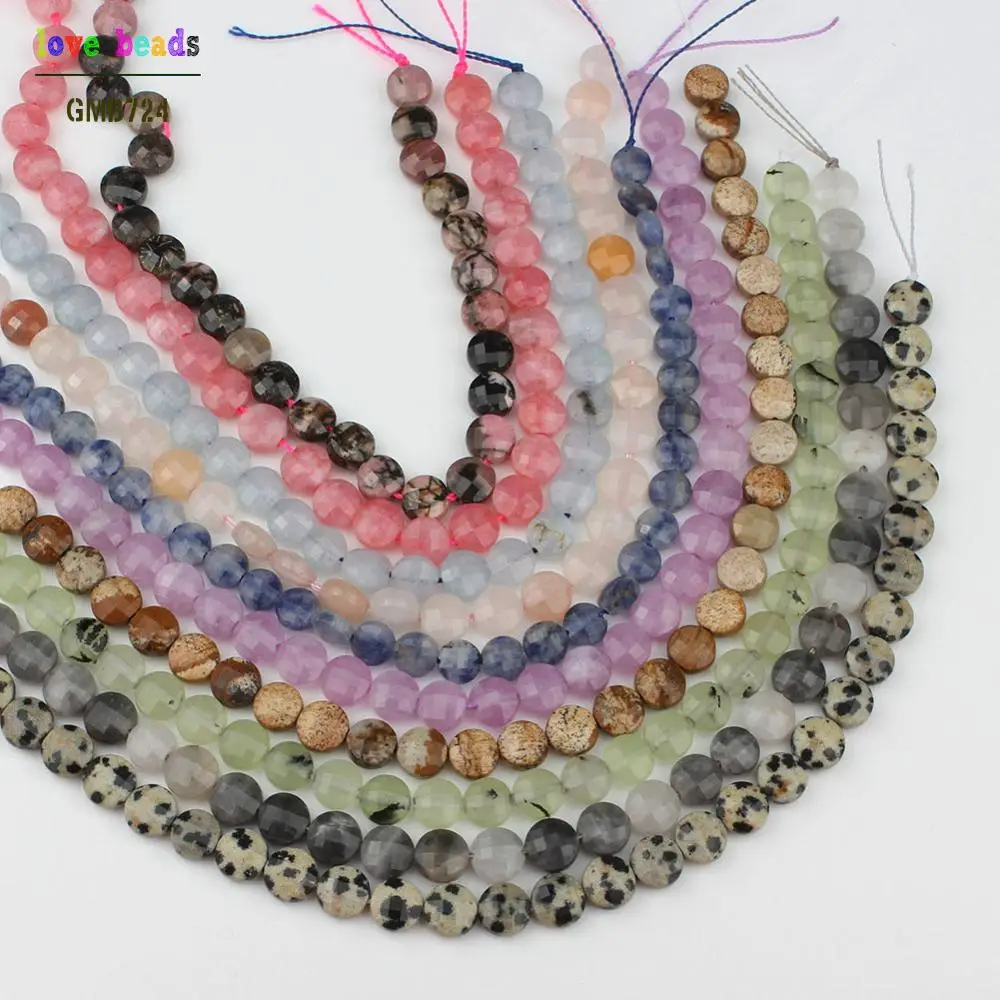 5x6mm Natural Facted Agates Garnets Chalcedony Etc Coin Beads Round Loose Spacer Beads DIY for Jewellery Making 7.5 inch