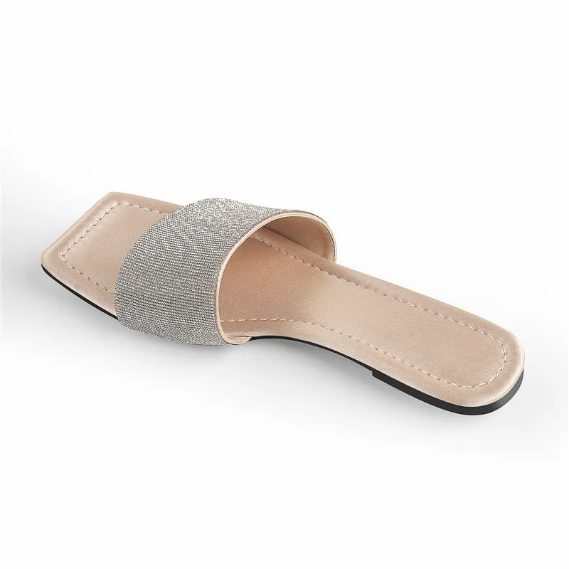 Onlymaker Women Artificial Diamond Flat Sandals Mules For Summer Big Size Sandals