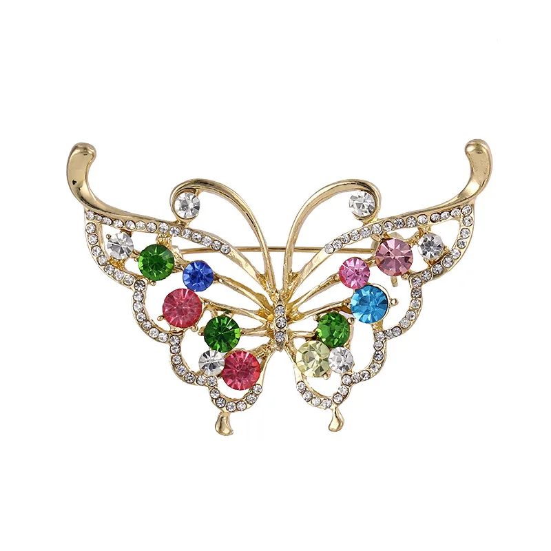 Rhinestone Butterfly Brooches for Women Suit Bride Crystal Jewelry Animal Pins Scarves Buckle Alloy Badge Clothing Accessories