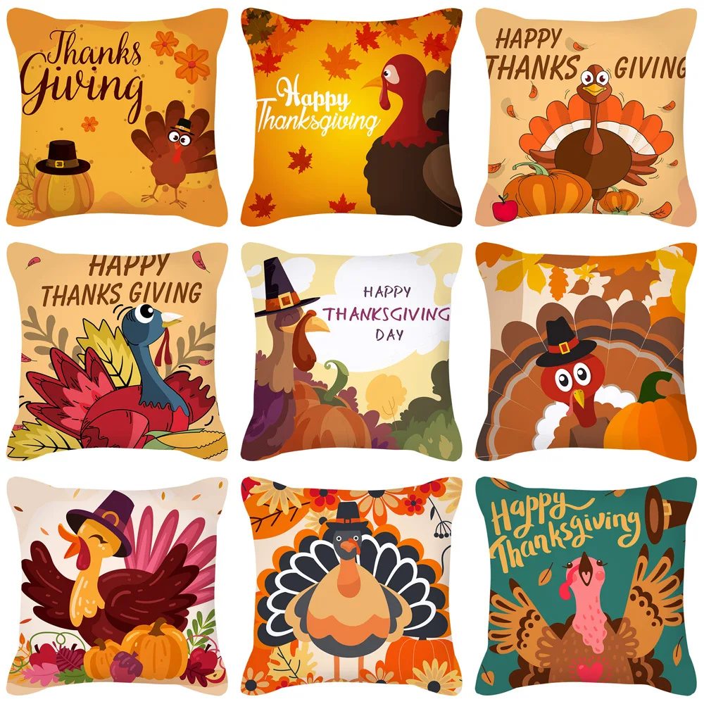 

Thanksgiving Turkey Cushion Cover Autumn Farmhouse Decor Pillow Cover 45x45cm Funny Polyester Pillowcase for Fall Festival Party