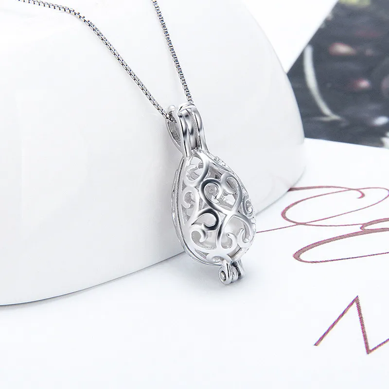 CLUCI 3pcs Love Egg Oval Shaped Silver 925 Pendant for Necklace Jewelry Making Women Pearl Cage Pendant Locket SC038SB