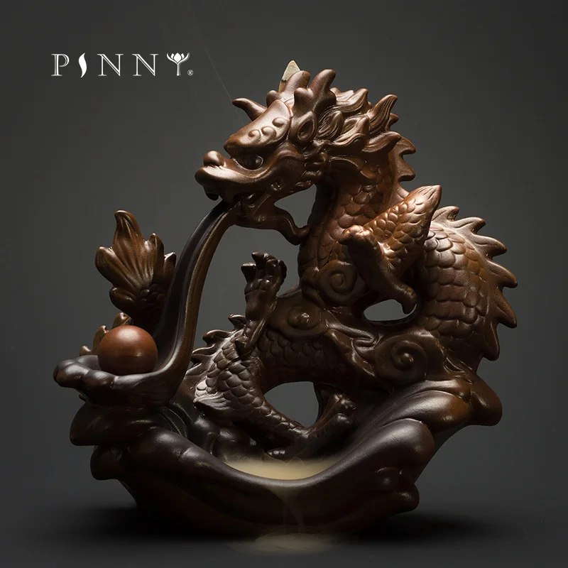 

PINNY Ceramic Dragon Incense Burner Large Backflow Incense Censer Home Decoration Ceramic Crafts Sandalwood Incense Holder