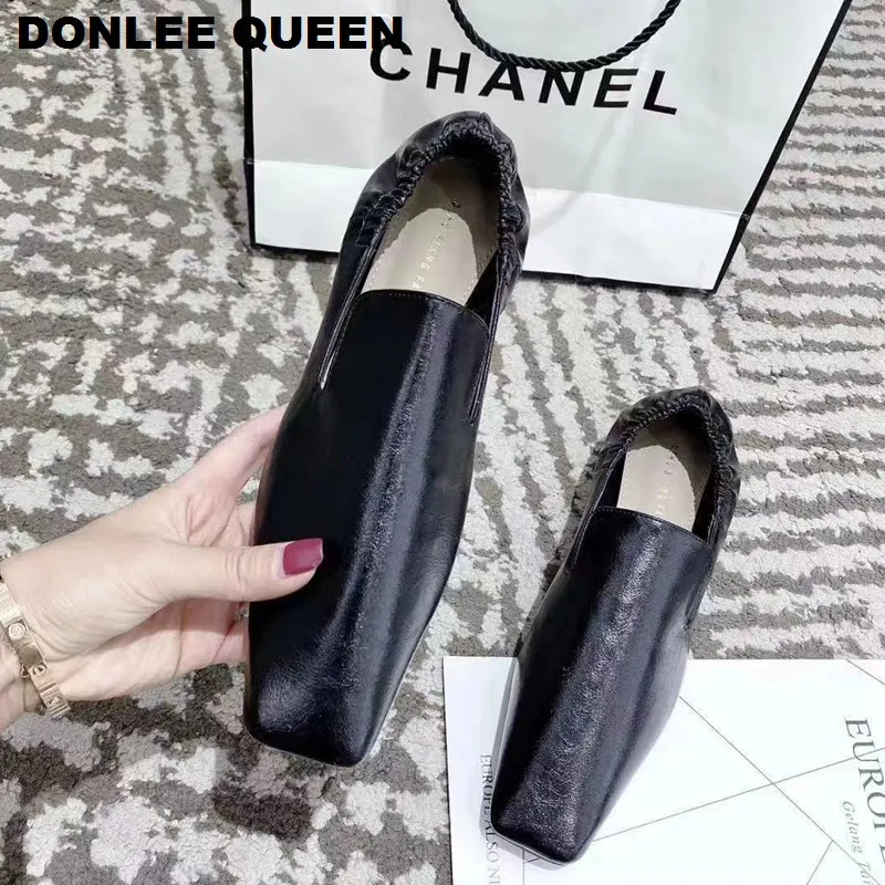 Fashion Brand Square Toe Flats Shoes Women Elastic Mules Lazy Loafers Low Heels Shoes Early Spring Shoes Ballet Zapatos De Mujer