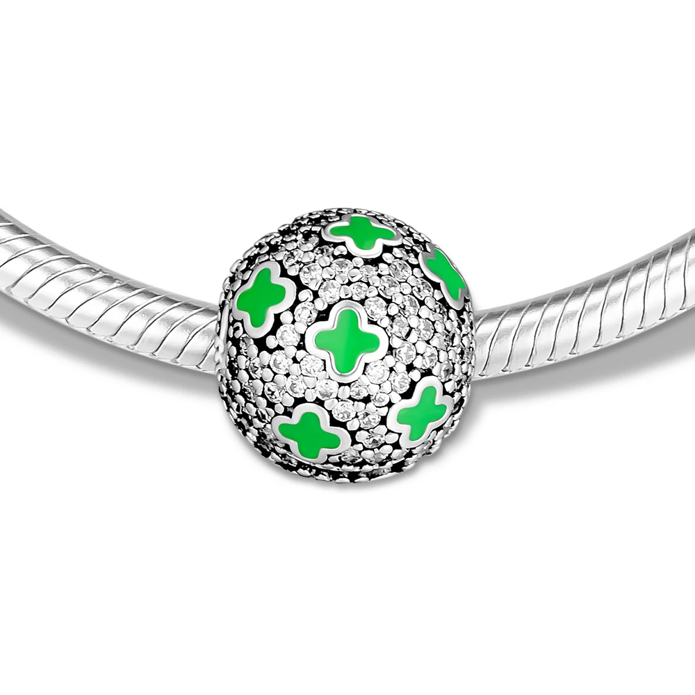 

Beads for Europe Bracelets Necklace 925 Sterling Silver Jewelry Pale Cosmic Stars Clip Charms with Green Clover Free Shipping