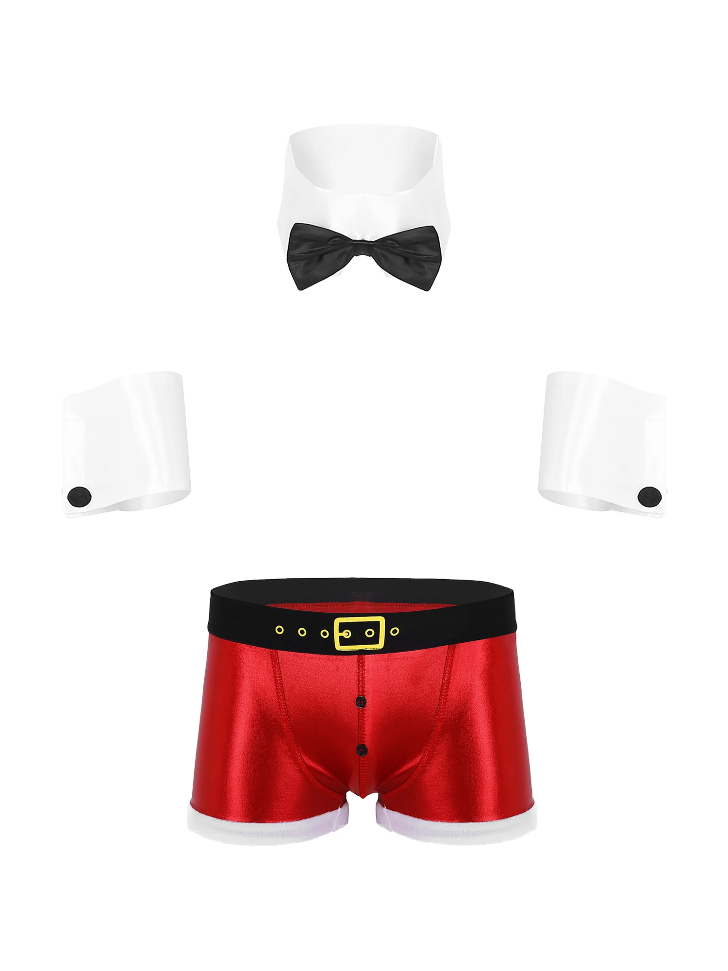 Männer Weihnachten Rollenspiel Kostüm Sexy Dessous Set Club Dance Outfits Kragen Manschetten mit Niedriger Taille Shorts Unterhosen Unterwäsche