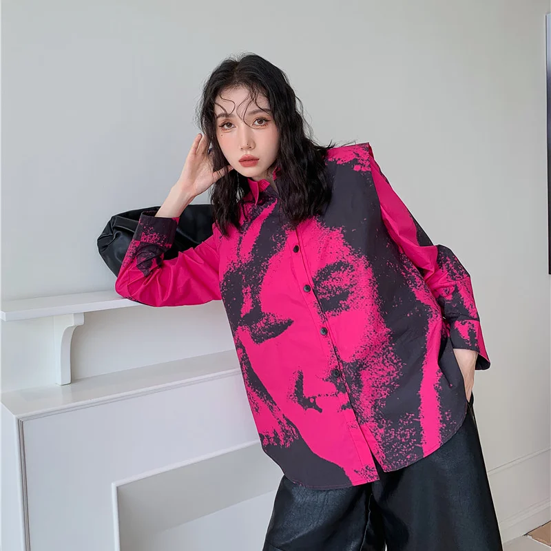 

Portrait Printing Long Sleeve Shirt Spring Autumn Women Streetwear Fashion Hip Hop Harajuku Loose Casual Tops Blouse Female 1825