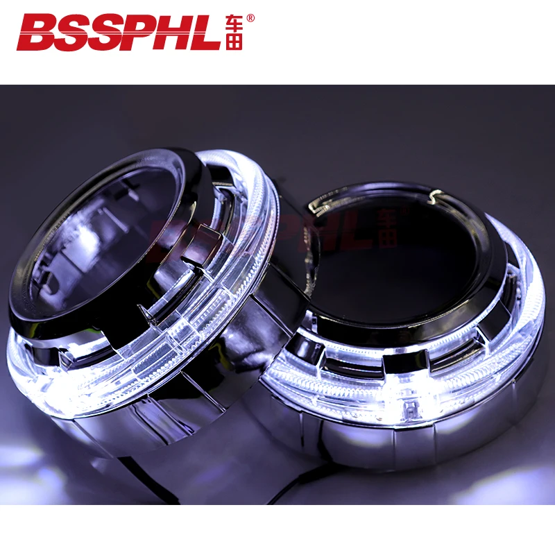 BSSPHL LR30 3.0 inches LED projector lens shroud car headlights mask chrome light guide angel eyes white red blue