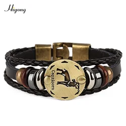 12 Zodiac Sign Horoscope Leather Bracelet for Man Vintage Retro Charm Wristband Male Bracelet Jewelry Gifts Leo Capricorn Aries