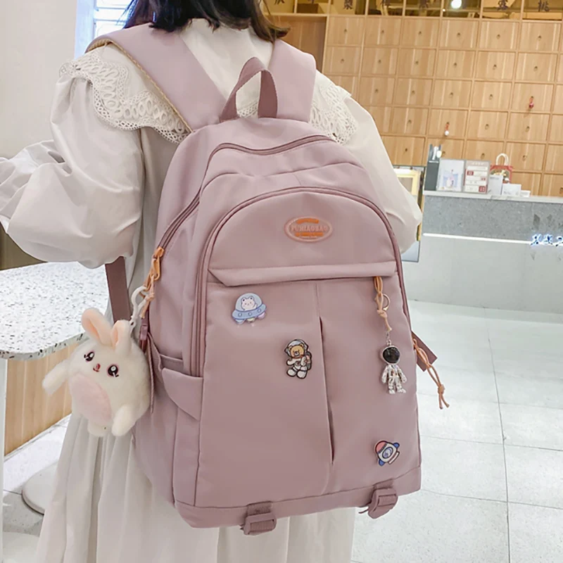 New Simplicity Teenage Girl Backpack Solid Color Women Student Schoolbag Korean Version Female Backpacks Large Capicity Book Bag