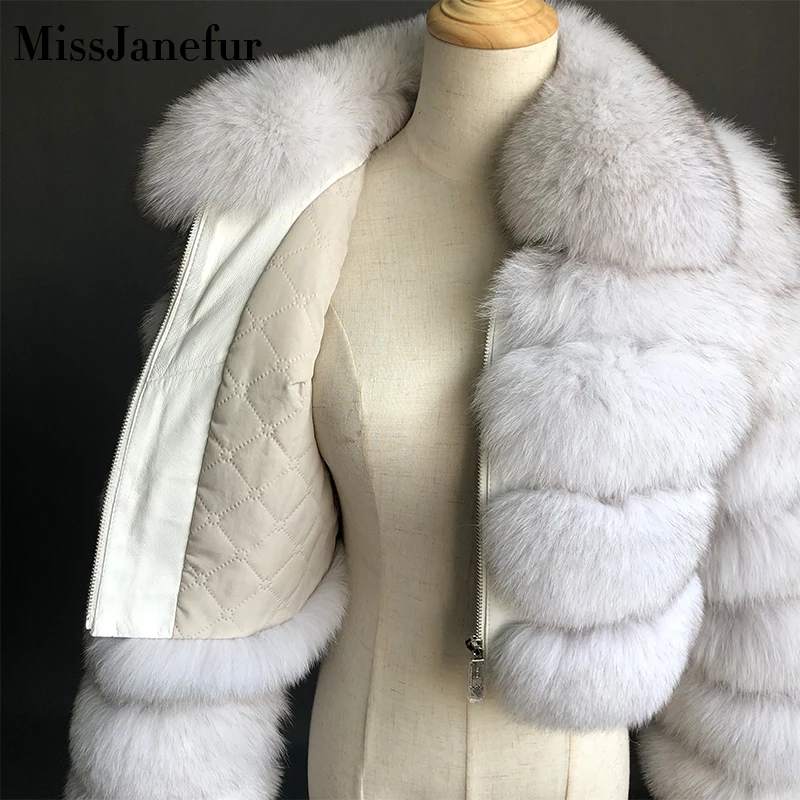 MISSJANEFUR-abrigo corto de piel auténtica para mujer, abrigos de piel de zorro Natural, mangas completas personalizadas, ropa cálida de invierno, venta al por mayor, 2022