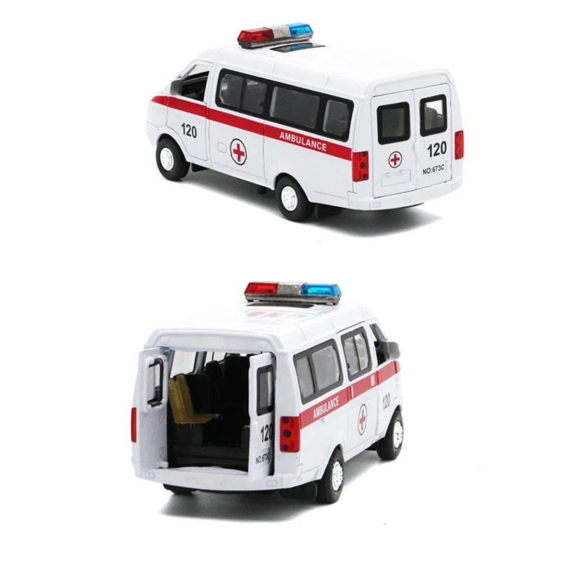 Children Toys Simulation Alloy Ambulance Truck Pull Back Model with LED Sound Kids Toy Model Construction Vehicle Toys For Gift