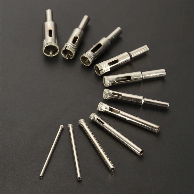 11 pz/set Set di punte da trapano per sega a tazza con rivestimento diamantato strumenti per piastrelle set di vetro di marmo