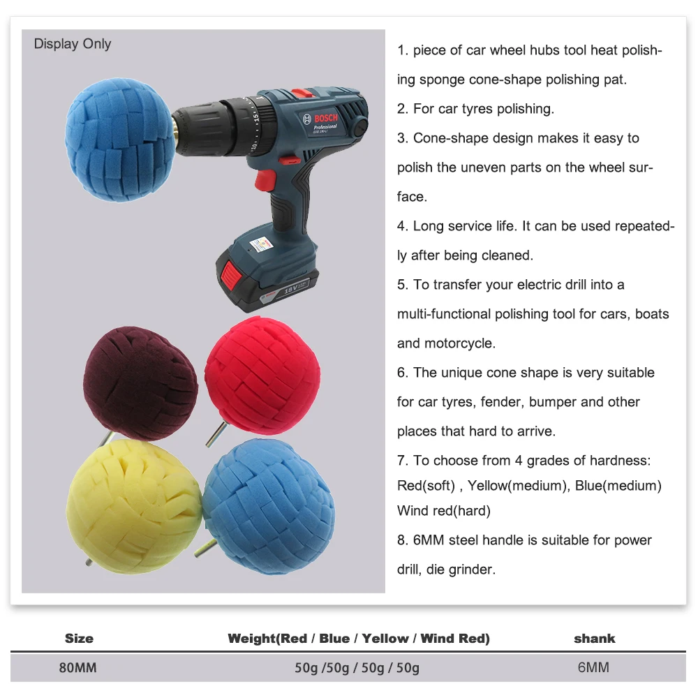 Power Drill Tool Set Sponge Polishing Pad Cone Shaped Car Buffing Pads For Car Wheel Hub Cleaning