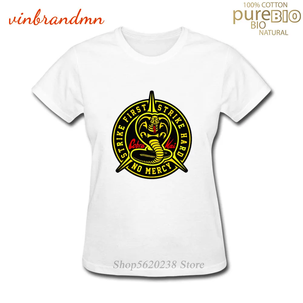 Cobra Kai T shirts women Snake King No Mercy Strike First Strike Hard T-shirts Karate Lady tshirt Girls Black Mamba Tee shirt