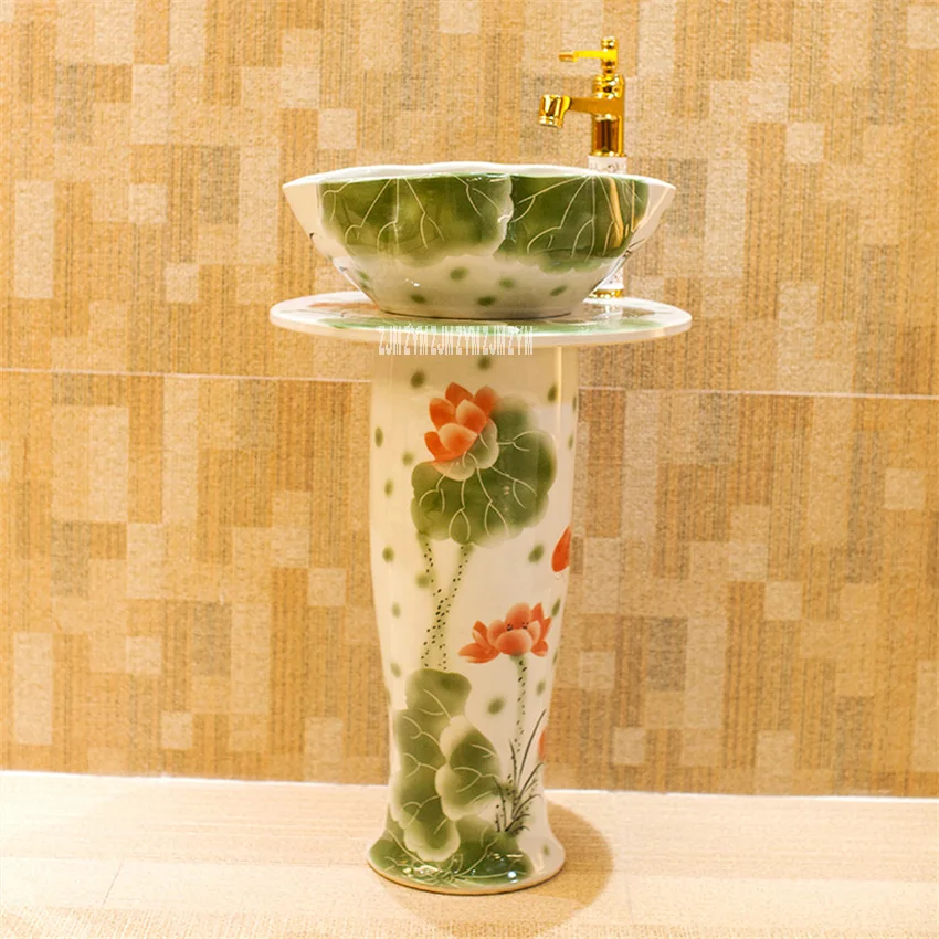 Toilet Vertical Painted Art Pedestal Sinks Integrated Ceramic Washbasin Balcony Floor Type Column Fish Pond Hand Washbowl