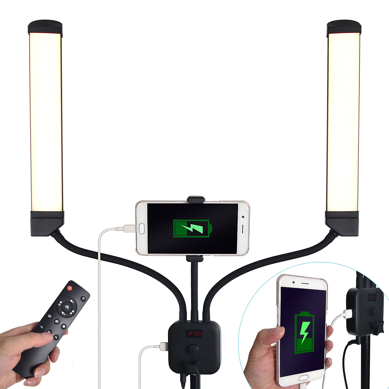 Fusitu 40W Double Arms LED Fill Light Bi-color Dimmable LED Video Light 3 Lighting Modes with Phone Holder for Live Stream