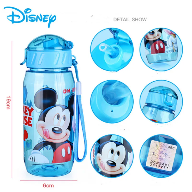 1PCS DISNEY Mickey water bottle MARVEL Baby Feeding cup with straw children\'s plastic cup student outdoor Drinking bottle gift