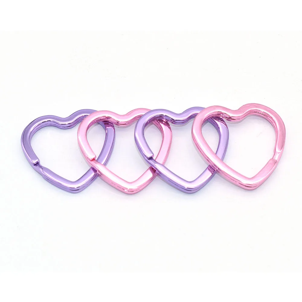 30mm Heart Shape Key Ring Purple Split Ring Pink Jump Ring Leather Craft for Key Chains Connectors For Jewelry Making Supplies