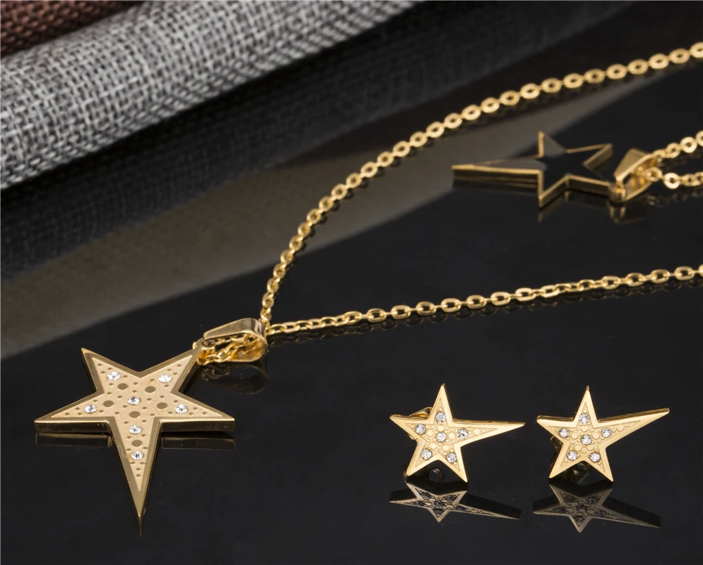 Trendy hot sale design Womens Star necklace earring jewelry Set stainless steel necklace stud earring party jewelry