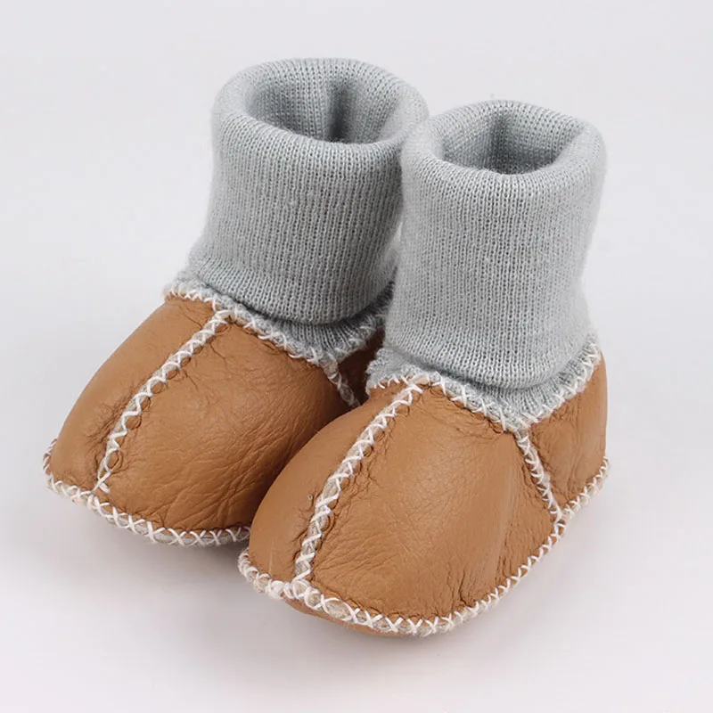 Genuine Leather baby shoes boots infants warm winter shoes fur wool girls baby booties Sheepskin boy baby Shoes