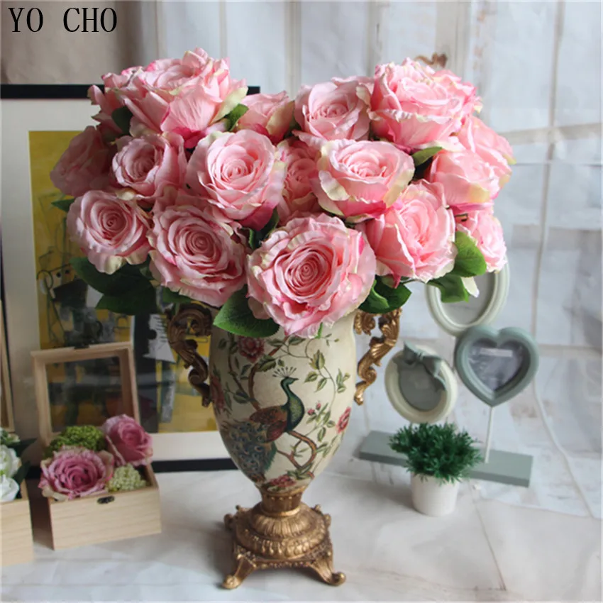 Yo cho buquê de casamento rosa com rosas, branco, artificial, para damas de honra, suprimentos de casamento