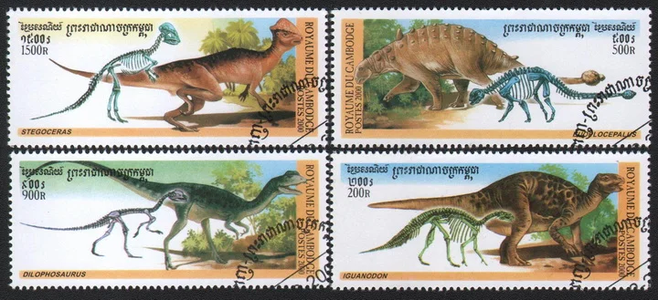 4 sztuk/zestaw znaczki pocztowe w Kambodży 2000 prehistorycznych dinozaurów oznaczonych jako znaczki pocztowe do zbierania