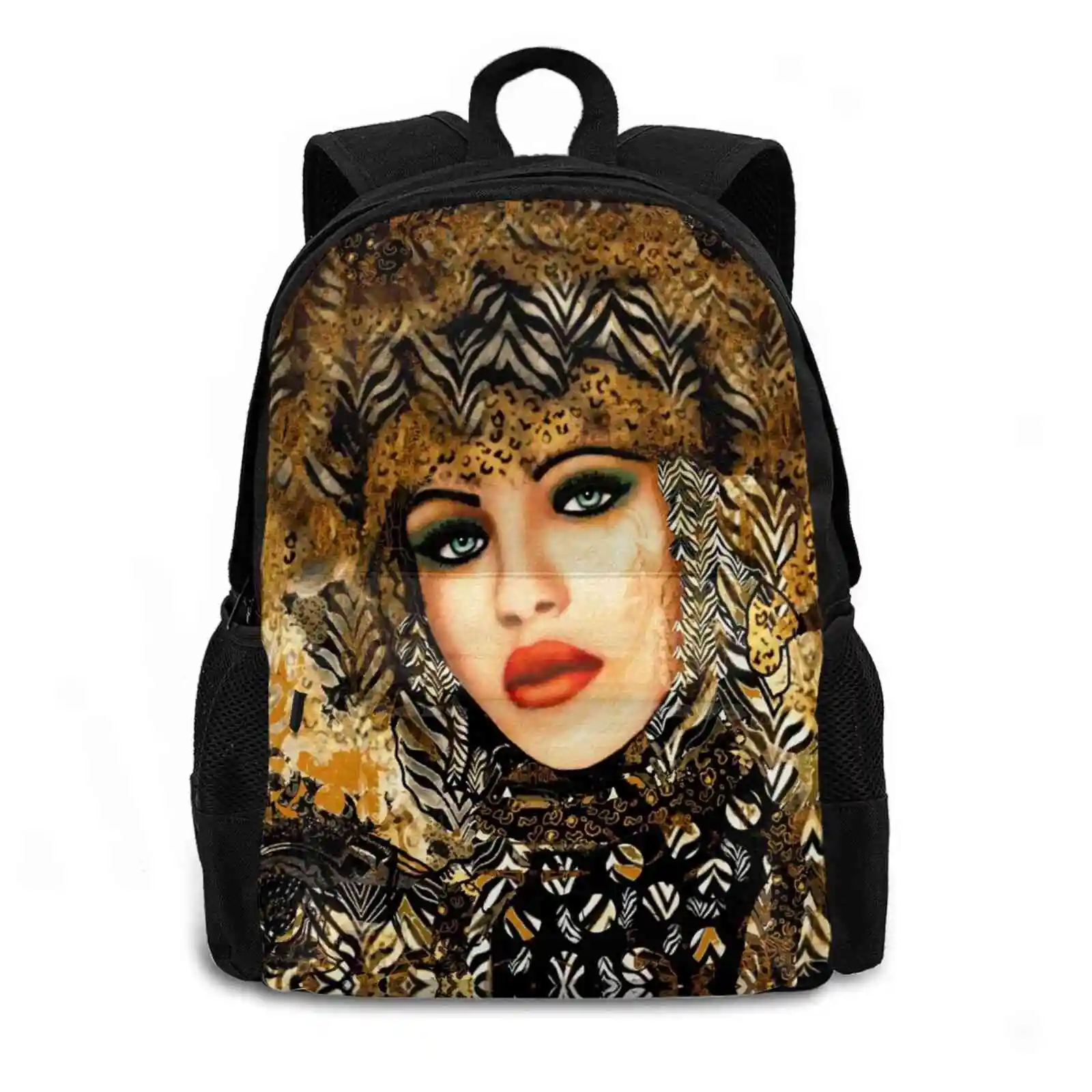 Women Men Teens Laptop Travel School Bags Womens Fashion Glamour Face Textile Beautiful Natalie Holland Turban Animal Headdress