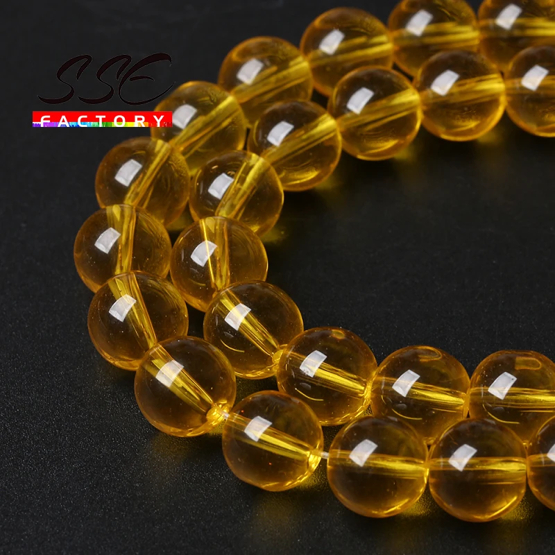 Smooth Clear Yellow Crystal Glass Beads For Jewelry Making Round Spacer Beads 4 6 8 10 12 mm Diy Bracelet Necklace 15