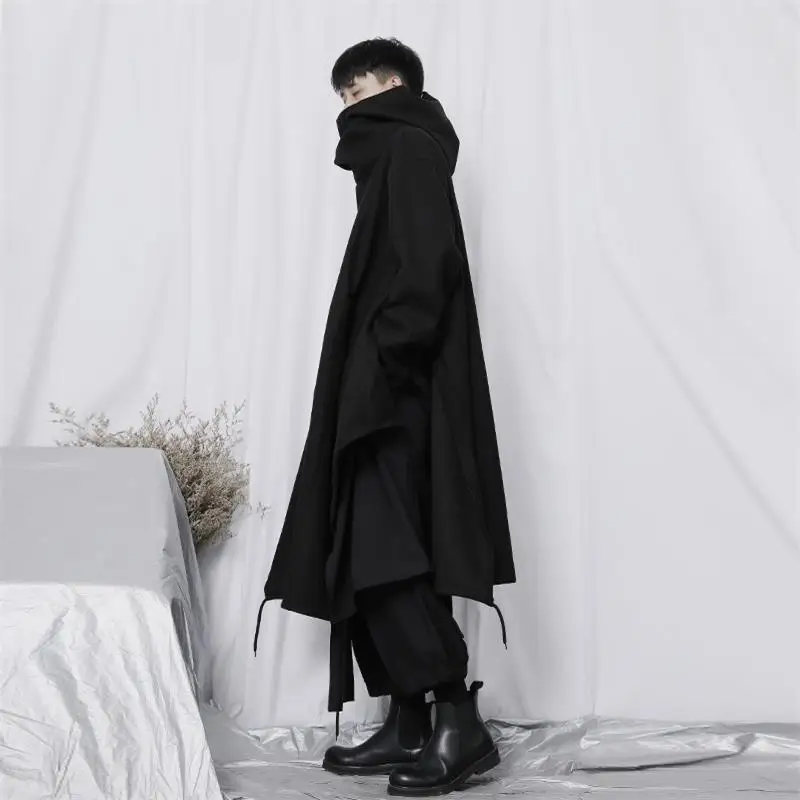 

Men's new woolen long coat classic simple dark niche designer loose large size hooded woolen coat