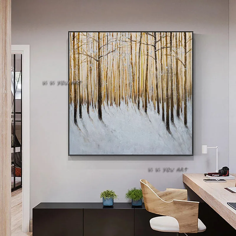 Trees Oil Painting On Canvas 100 Handmade Abstract Snow Scenes Landscape Painting Decorative Wall Art Pictures