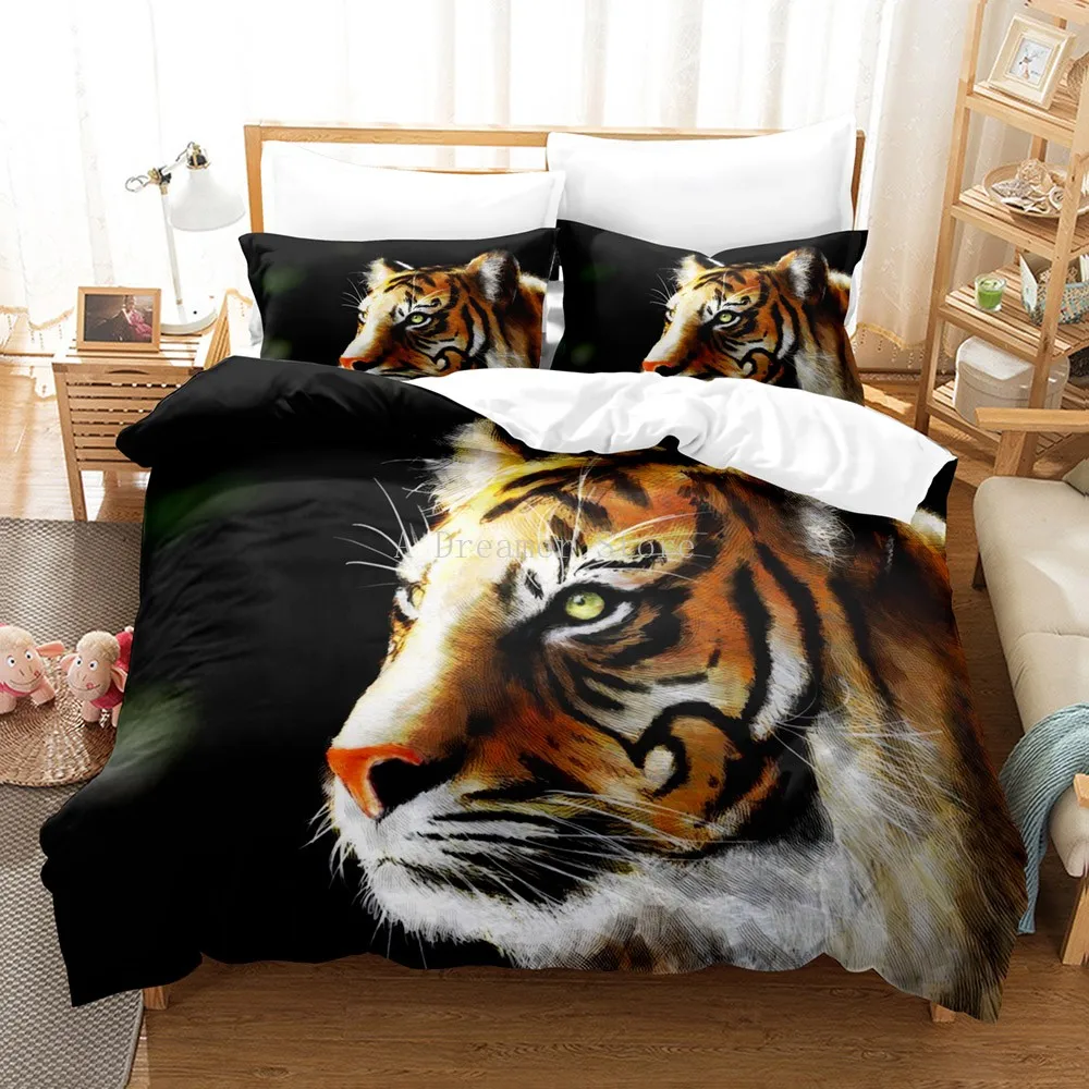 3D Animal Tiger Printed Bedding Set Brown Duvet Quilt Cover Set Single Double Twin Queen King Bed Clothes For Child Kid Adult