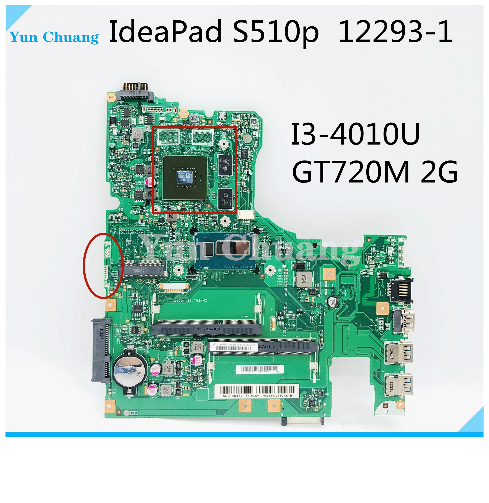 

LS41P MB 12293-1 48.4L106.011 For Lenovo Ideapad S510P Touch Laptop Motherboard With i3-4010U CPU GT720M 2G GPU DDR3L 100% Test