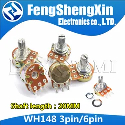 10pcs 20mm WH148 3pin 6pin B1K B2K B5K B10K B20K B50K B100K B250K B500K B1M Potentiometer 1K 2K 5K 10K 20K 50K 100K 250K 500K 1M